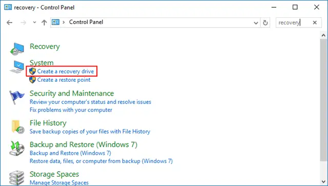 How to Create USB Recovery Media in Windows 10