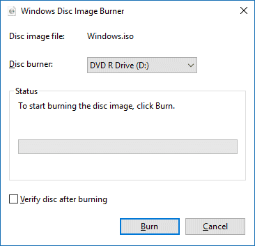 Burn an ISO image natively in Windows 10