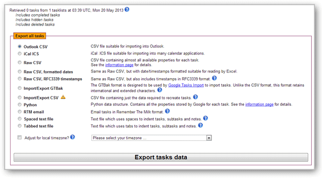 (8) export tasks data