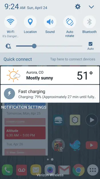 Fast charging on home screen