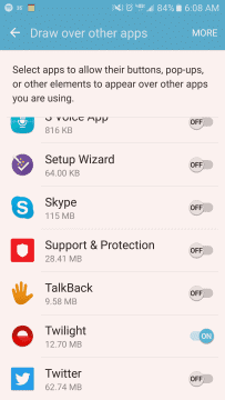 Galaxy S7 overlay settings