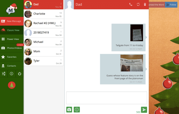 MightyText's dashing Christmas theme is not a constant feature, sadly mightytext-dashing-christmas-theme-feature