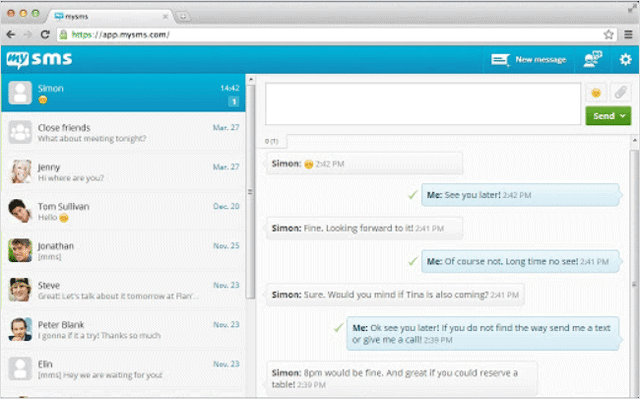 A screenshot of mySMS. a-screenshot-of-mysms