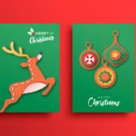 Merry Christmas papercut deer ornament card set