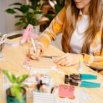Making of handmade card from paper. DIY, hobby concept, gift idea, decor with