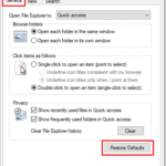 Restore Defaults in General Folder Options