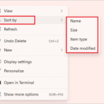 Sort icons by name, size, date, and type