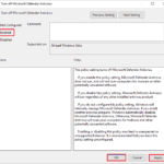 Turn off Microsoft Defender Antivirus Enabled