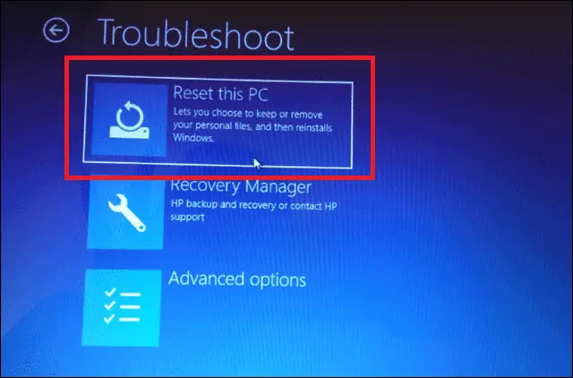 click on reset this pc to refresh windows 10