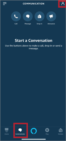 Clicking on Communicate followed by the profile icon