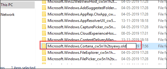 change the name for cortana system file