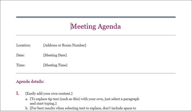classic meeting agenda template