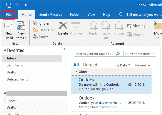 open file in Outlook desktop app