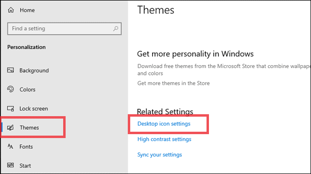 manage desktop icon settings to restore recycle bin 