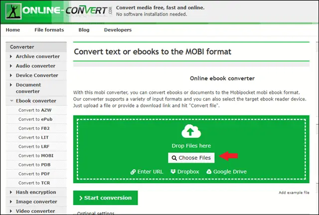 epub to mobi using ebook online converter