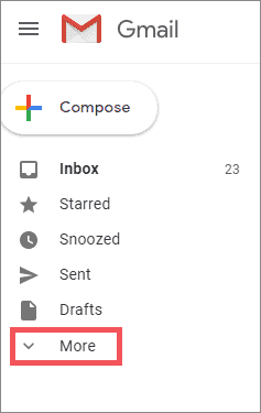 Click on More to access gmail archive