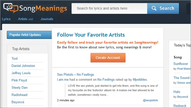Visit songMeanings for songs with meaning