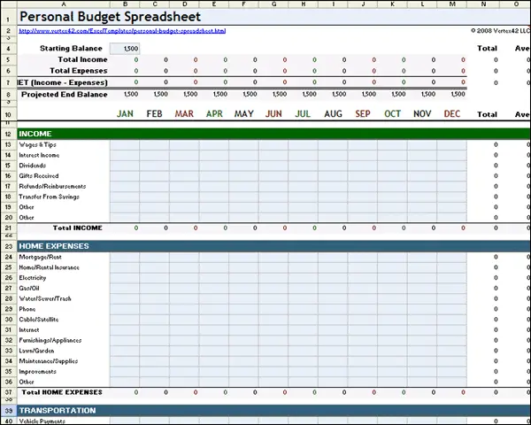 vertex42 personal budget spreadsheet excel template