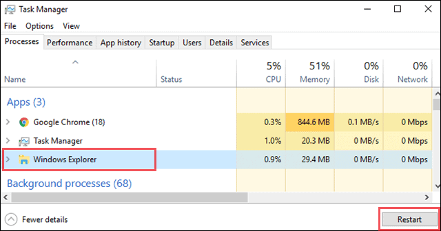 Restart Windows Explorer when windows 10 file explorer not responding