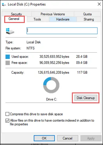 Clean your disk space to fix blue screen of death