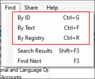 find by id, text, registry