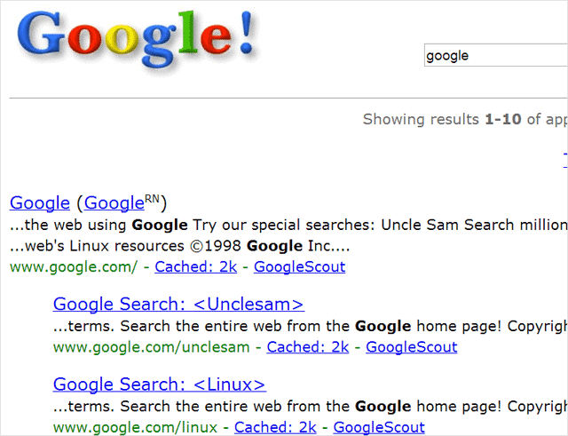 Example of Google 1998 Chrome Easter egg.