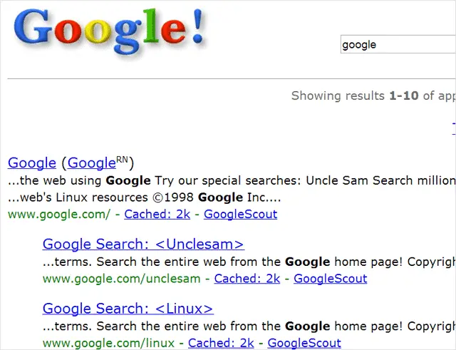 Example of Google 1998 Chrome Easter egg.