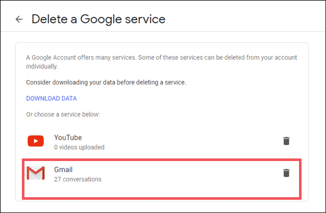 choose delete gmail