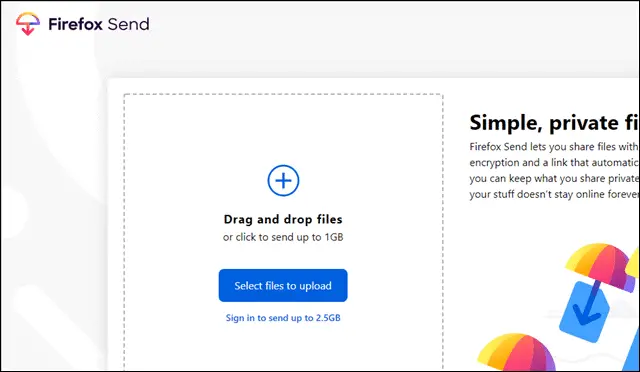 firefox send file sharing sites