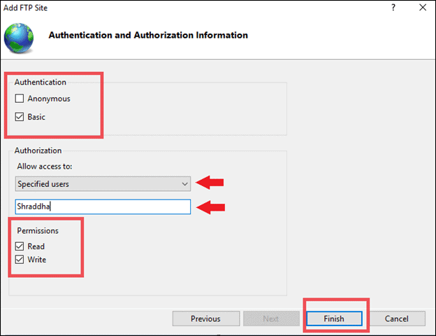 Set Authentication and Permissions for users 