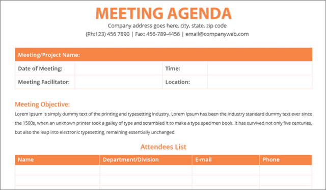 meeting facilities agenda template