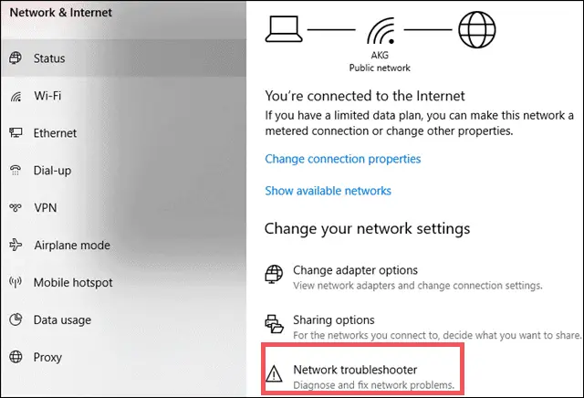 network troubleshooting wifi conncted no internet in windows 10