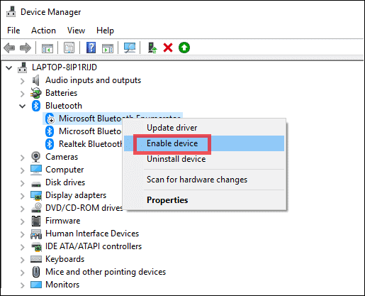 enable bluetooth driver to turn on bluetooth windows 10