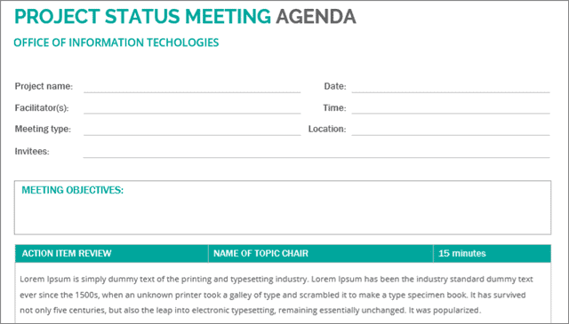 project status meeting agenda template