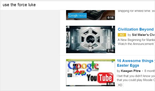 Example of the Use the force Luke Chrome Easter egg.