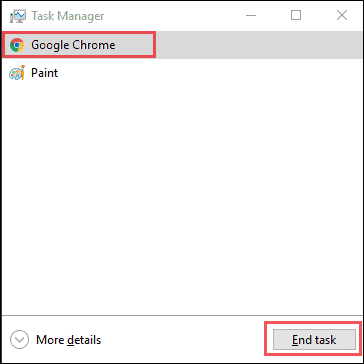 End Google Chrome via task manager