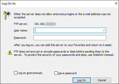 enter login details to connect ftp servers