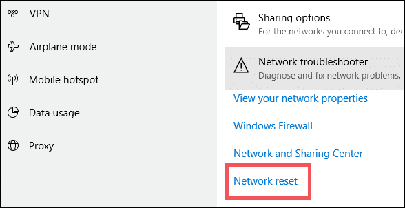 network reset no internet access