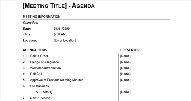 committee meeting agenda template