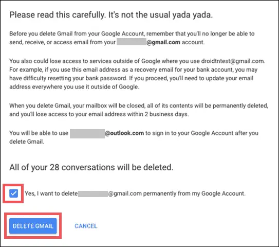final step on how to delete gmail account