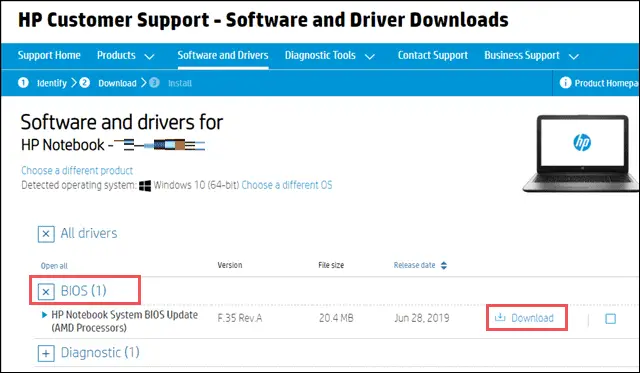 HP computers bios update windows 10