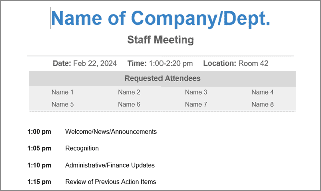 staff meeting agenda