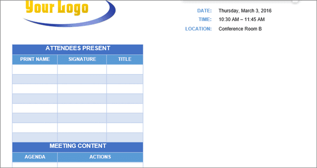 action meeting minutes template