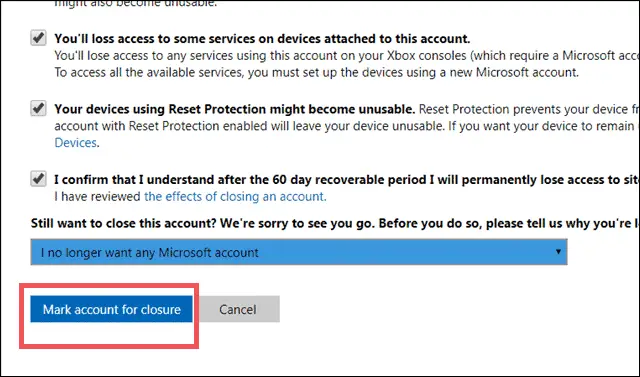 Final step for how to delete microsoft account