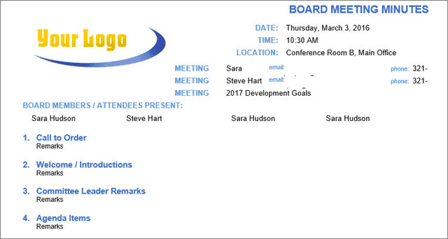 board meeting template