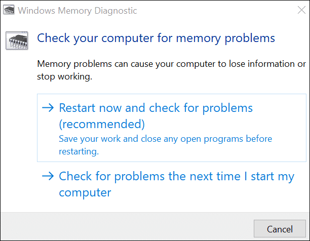 click on Windows Memory Diagnostic