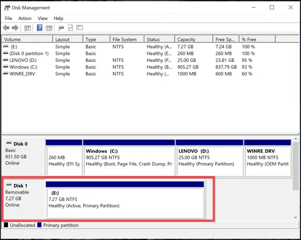 check the information on disk management