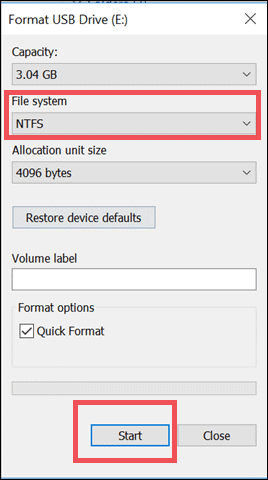 Format USB drive