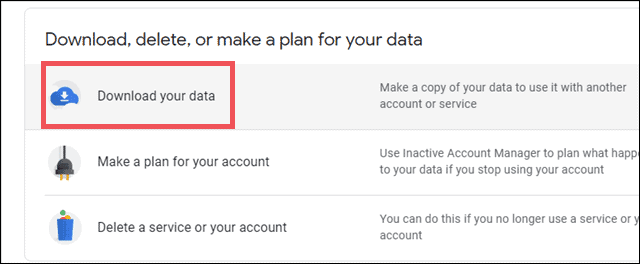 download your data and gmail emails