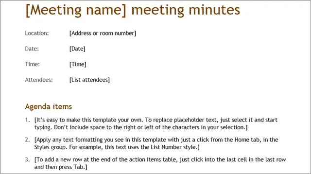 Meeting Agenda Template With Action Items from www.technorms.com